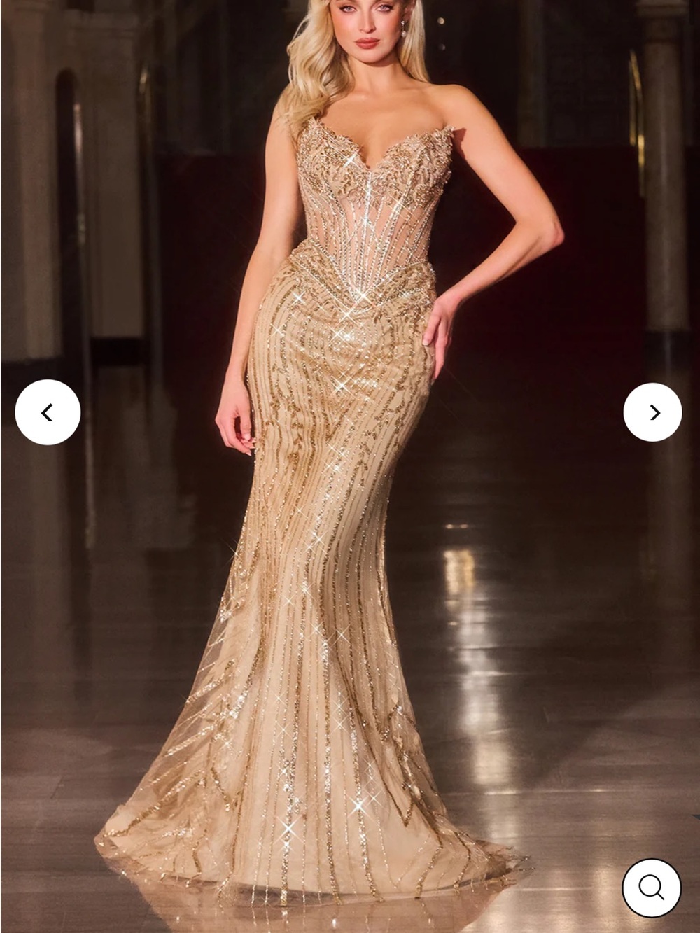 Gold Sequin Strapless Evening Gown